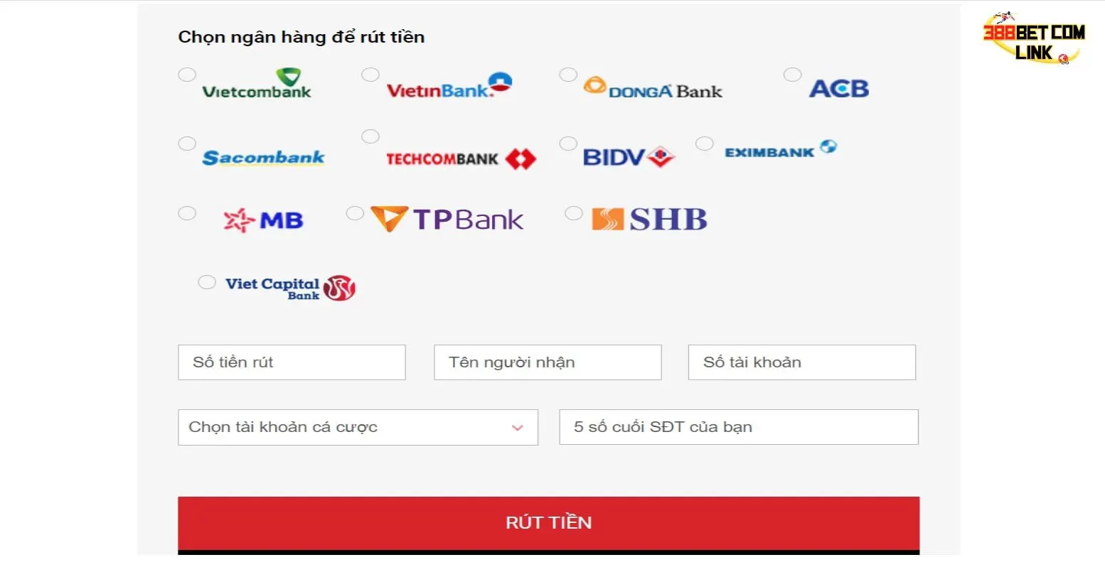 Các bước rút tiền qua thẻ ngân hàng tại nhà cái 388Bet